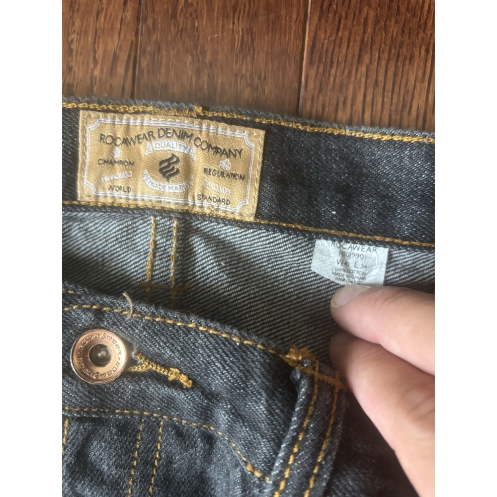 Rocawear Jeans Mens 40x34 Black Baggy Wide Leg Denim Y2K Hip Hop - Picture 2 of 7